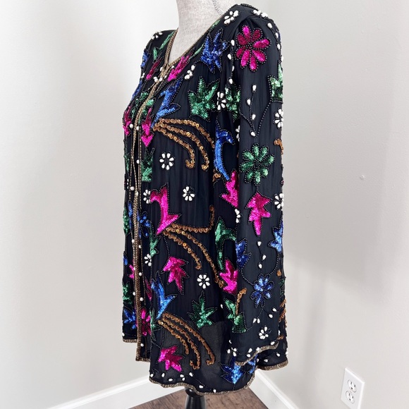Jakelin Designs Vintage Beaded Sequin Silk Jacket 2X - Picture 8 of 16